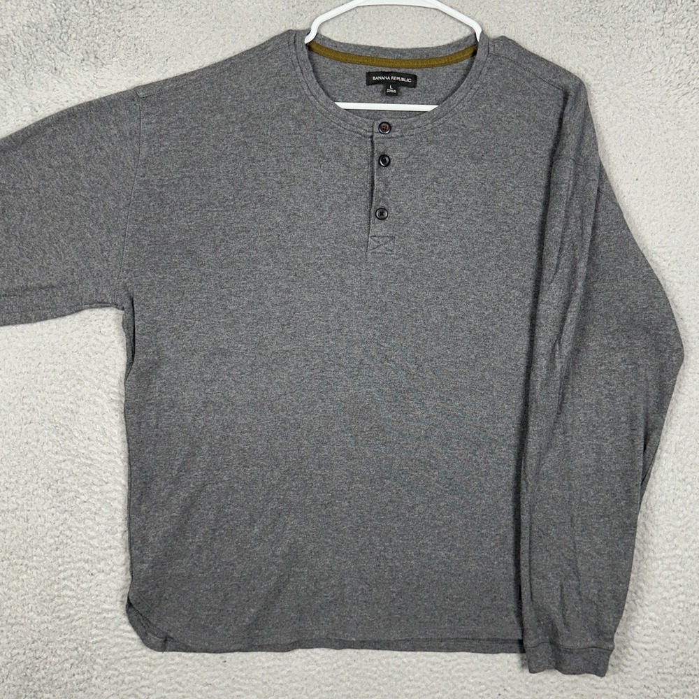 Banana Republic Shirt Mens Large Heather Grey Henley Knit Long Sleeve Casual EUC